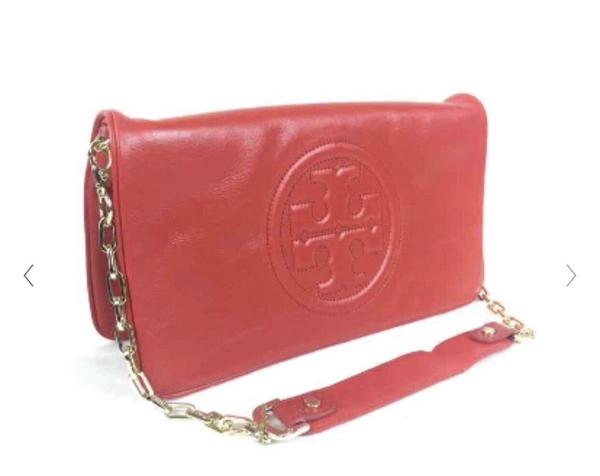 Tory Burch Bombe Reva Tory Red Leather Clutch and Shoulder Bag 350.00 MSRP