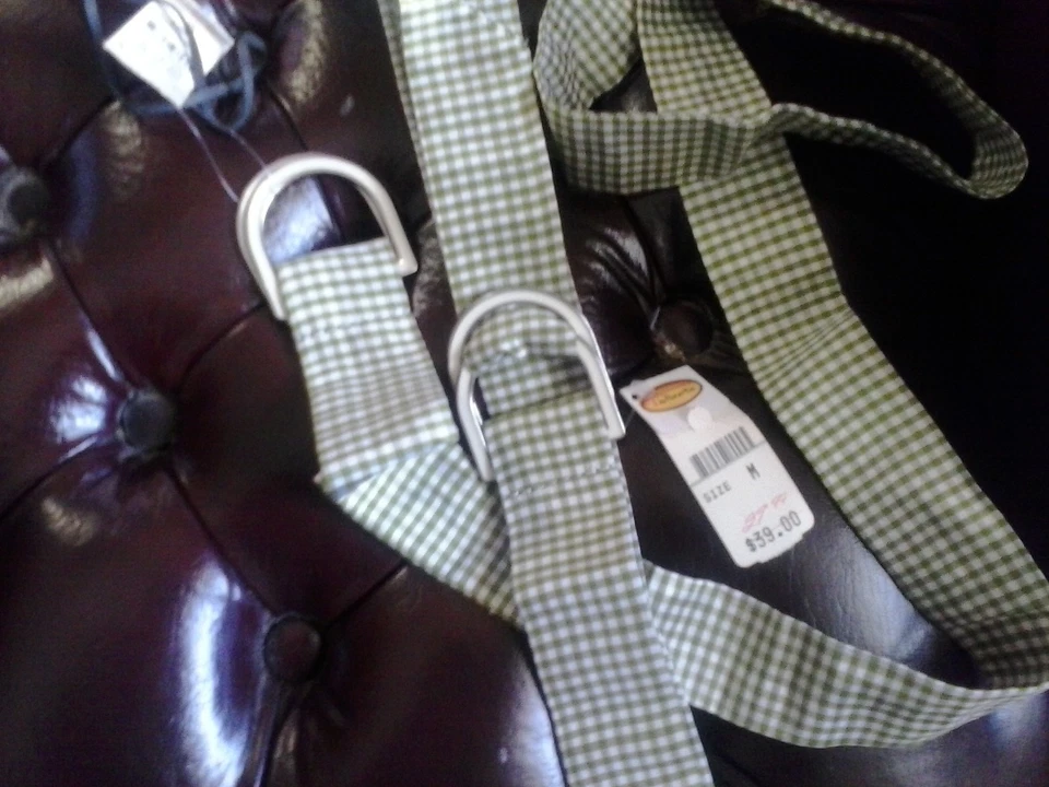 Talbots All SILK Belt  M Green  & White Gingham  Check  8 10 Medium NWT $39 - Image 2 of 2