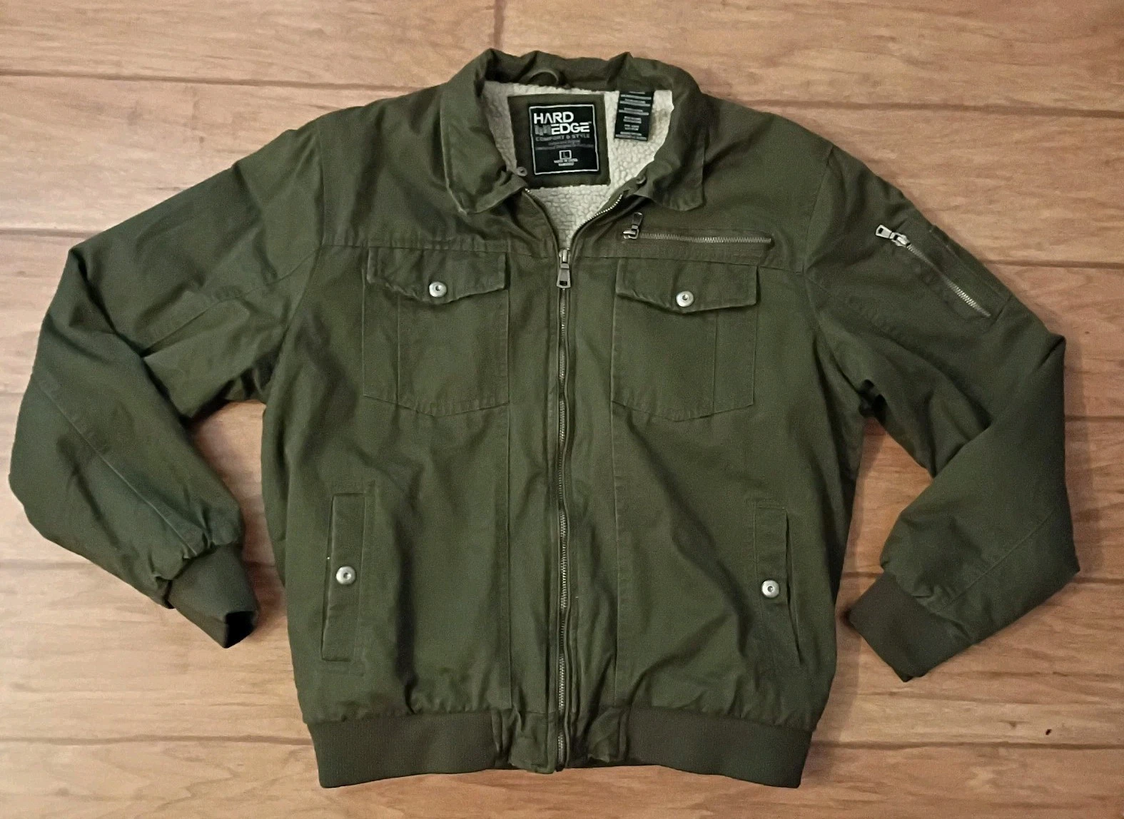Hard Edge Shepra Lined Men’s Sz L Green Olive Bomber Jacket - product detail image 3