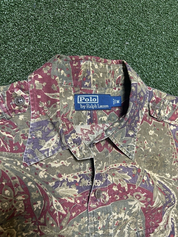 Camisa Polo Ralph Lauren Para Hombre Vintage Estampado Paisley Manga Larga Con Botones M Foto 4 de 4