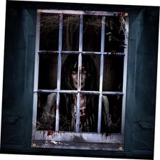 Scary Halloween Window Decorations, Ghost Curtains Cover Horror Blood Woman