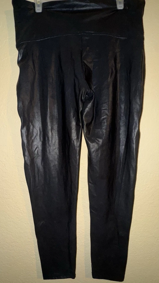 SPANX Faux Leather Leggings Sz 3X Black Shaping Waist Smooth Fit High Waist EUC! - Image 2 of 4