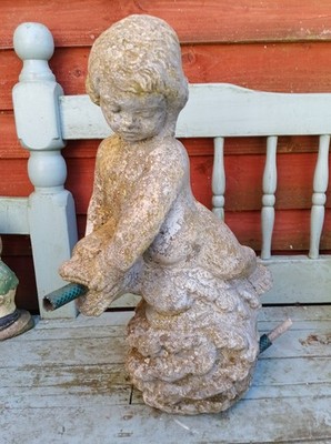 Vintage Beton Stein Cherub mit Fischbrunnen Garten Statue Ornament Wasser