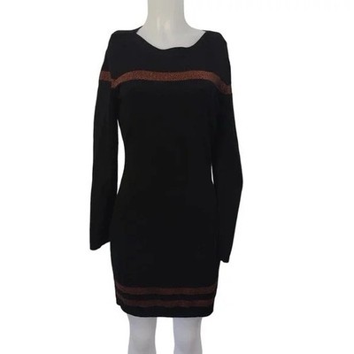 Venus Black Comfy Slimming Sweater Dress -Copper Stripe SZ L  12-14  Pristine