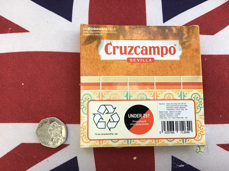 Cruzcampo Ceramic/Cork Tile Coaster Beer Mat Unused Sealed - Image 2 of 2