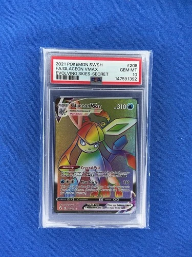 FA/GLACEON VMAX POKEMON SWSH EVOLVING SKIES-SECRET EN 2021 #208 PSA 10
