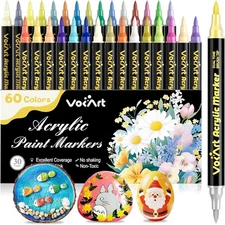 VOKART 60 Colors Acrylic Paint Markers - 30 Dual Brush Tip 60 
