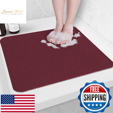 Hargiis 24x24in Non-Slip Bathtub Shower Mat Wine Red Fast Drying Foot Scrubber