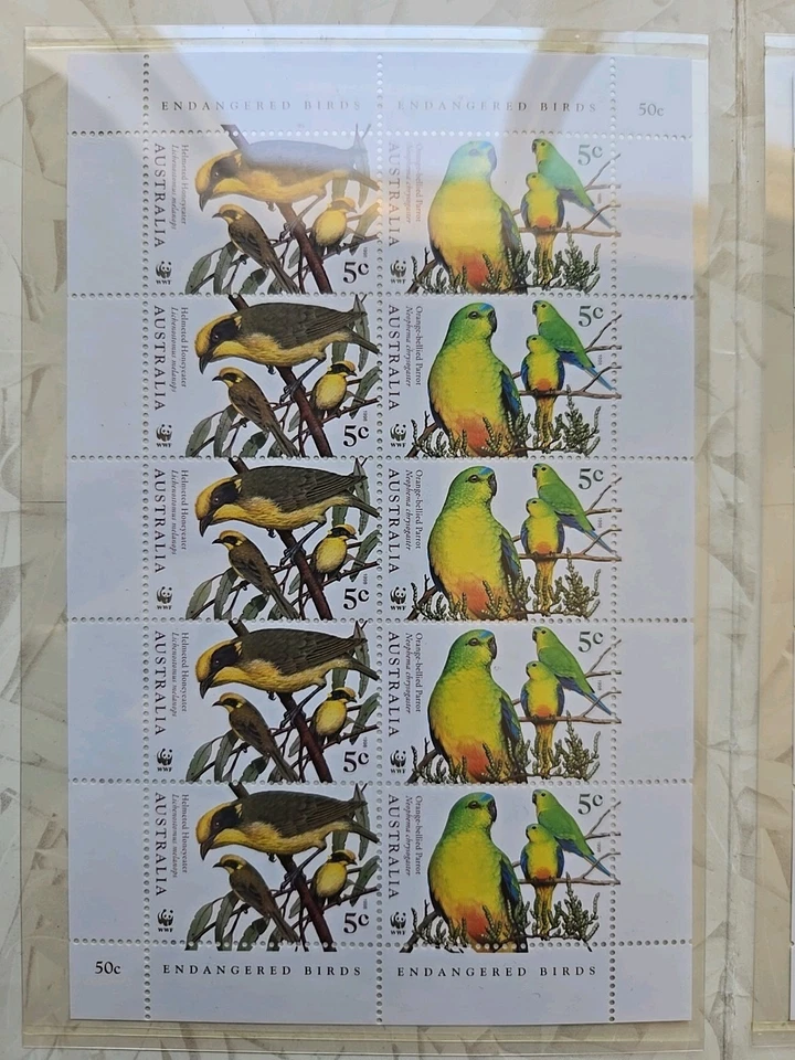 NOVO Selo de Pássaros Ameaçados da Austrália Livro 2 Folhas Completas Postagem MNH Excelente - Imagem 4 de 4