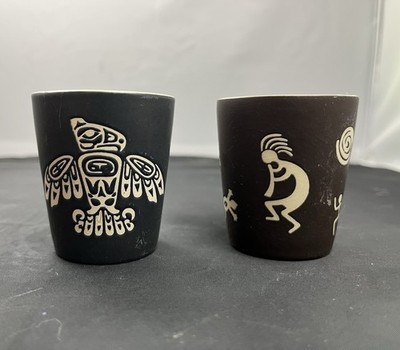 Pair Of Native American Inspired Shot Glasses Eagle Kokopelli