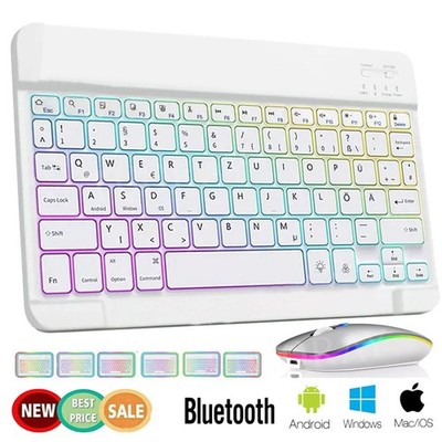 Für Amazon Blackview Teclast Tab Beleuchtete Tastatur Funk Maus Bluetooth QWERTZ