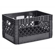 Heavy-Duty Plastic Milk Crate Black 24QT Storage Basket for Dairy Farm