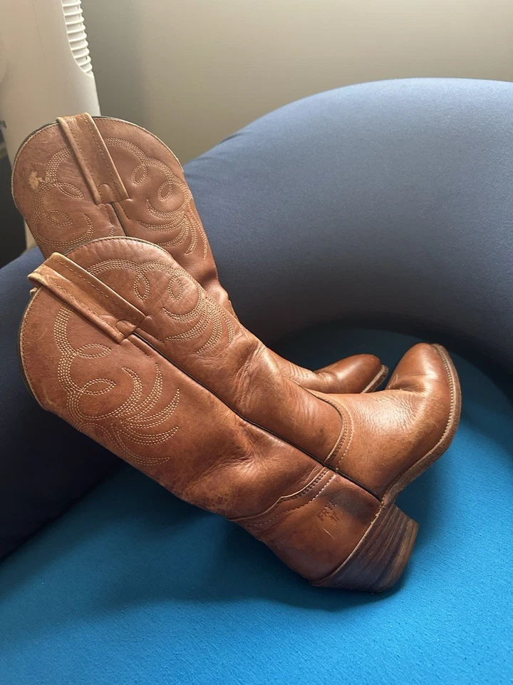 Frye Cowboy Boots Brown Bruce Pull On - Women's Size 6.5 B Mexico - 77692 F973 - Image 2 of 4