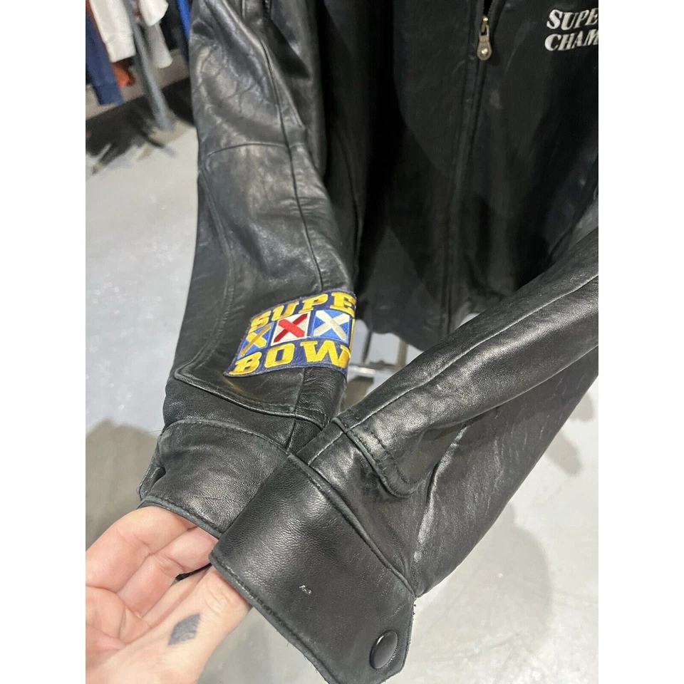 Vintage 1998 Super Bowl XXXII Denver Broncos San Diego CA Leather Jacket Size L - Image 3 of 4