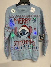 Disney Stitch Merry Stitchmas Christmas Light Up Adult Sweatshirt Unisex Sizes