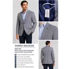 Tommy Hilfiger Blazer Mens 44R Navy Blue White Gingham Check Sport Coat Jacket