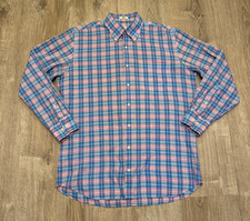 Peter Millar Men s Medium Plaid Dress Shirt Blue Pink Check Long Sleeve Classic