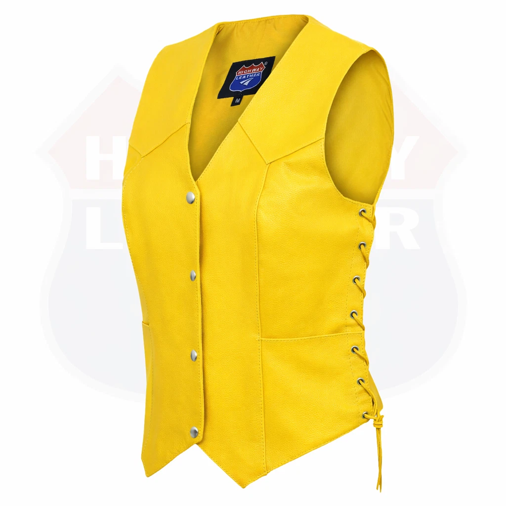 HL14501YELLOW WOMEN BULLETPROOF STYLE VEST M/O BUFFALO LEATHER