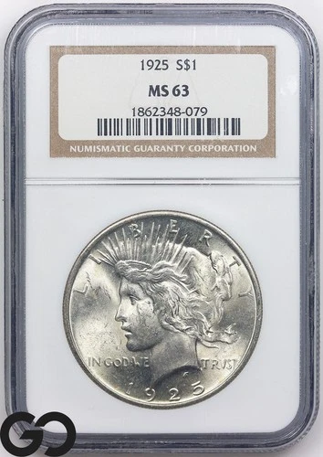 1925 Peace Dollar NGC MS 63 ** Nice Cartwheel Luster, White!