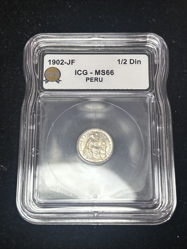 SASA 1902-JF Silver Peru 1/2 Dinero ICG Ms66 Blast White
