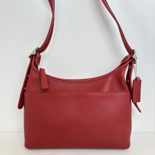 COACH VTG #9136 Legacy Small Leather Pocket Zip Hobo Shoulder Bag Red - Picture 2 of 17