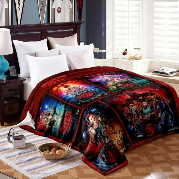 Stranger Things Season Theme Blanket, Soft Warm Throw for Sofa and Bed, Home Decor