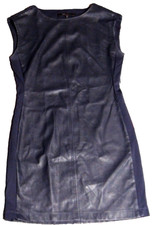 BCBG MAXAZRIA Size XXS Black Faux Leather Stretch Front Shift Dress Zip Shoulder