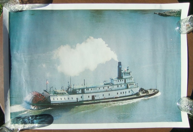Vntg "Portland" Sternwheel Steamer Tugboat Owned by the Port of Portland Poster