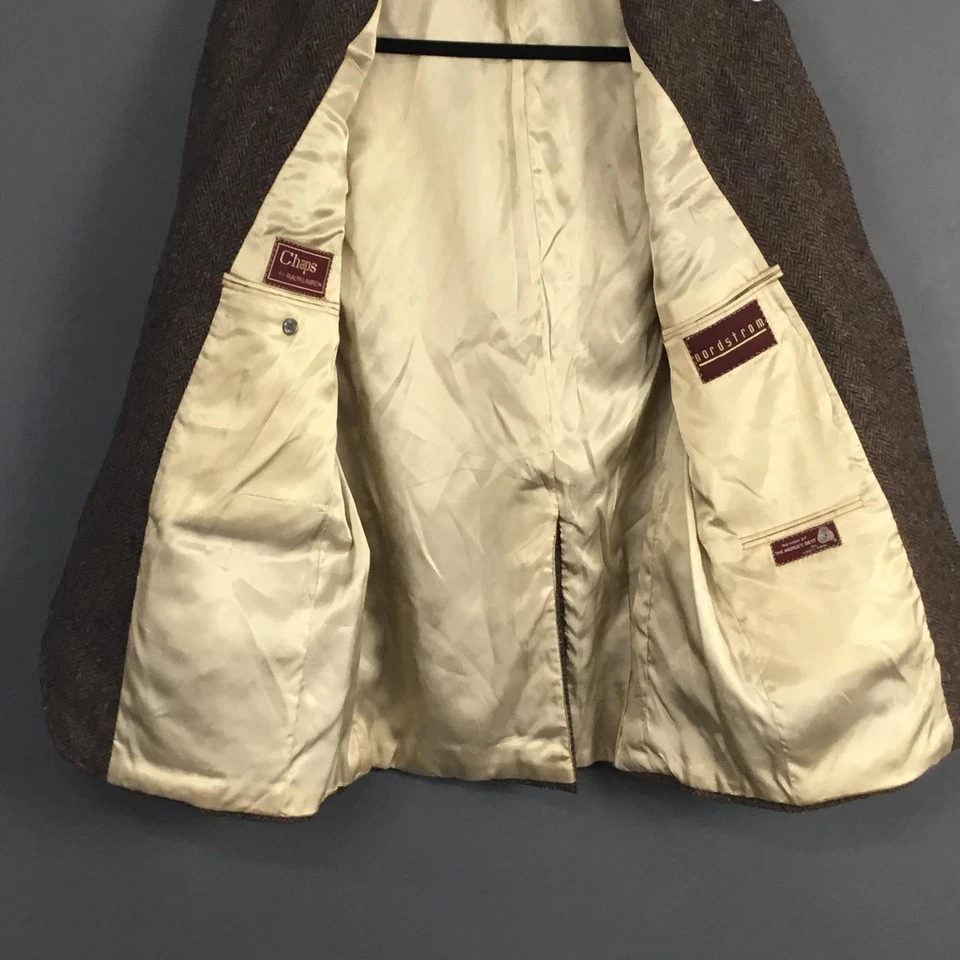 Chaps Ralph Lauren Blazer Mens 46L Brown Herringbone Wool Made in USA Nordstrom - Image 3 of 4