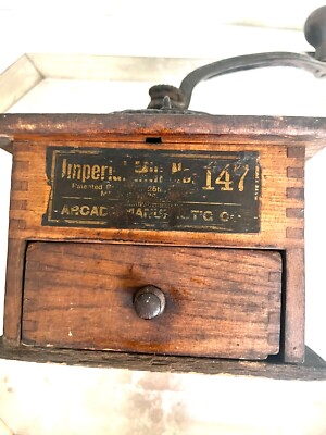 ANTIQUE PRIMITIVE IMPERIAL COFFEE MILL 147 WOODEN COFFEE GRINDER