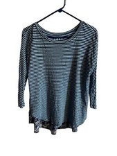Loft Top Womens Small Striped and Floral round Neck 3/4 Sleeve Harbor T shirt