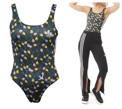 ADIDAS ORIGINALS WOMENS ALLOVER FLORAL PRINT BODYSUIT BLACK MULTI SIZE  BNWT!!! UK