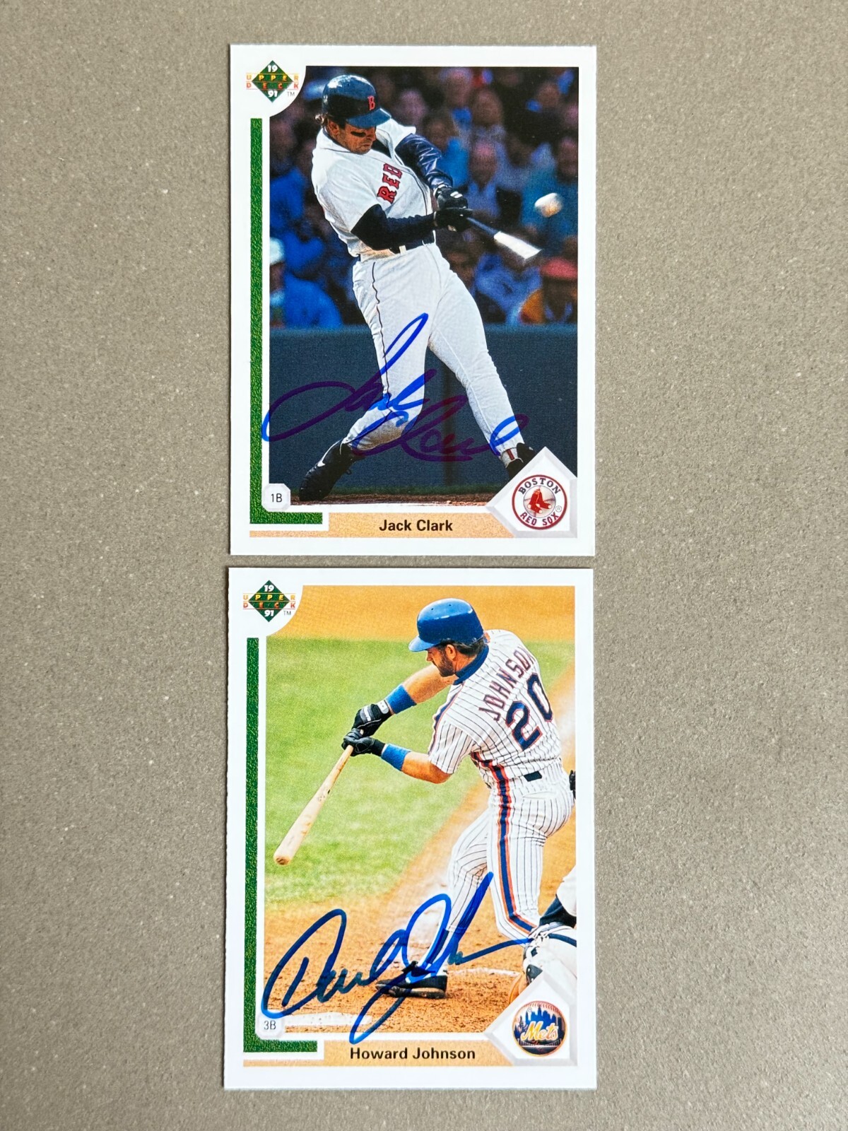 Howard Johnson + Jack Clark -- On Card Autos -- 1991 Upper Deck -- Mets + Red So