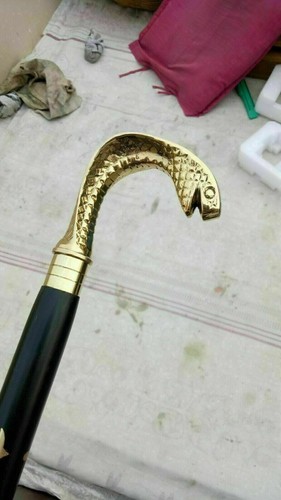 Gehstock aus Messing im Vintage-Stil, Cobra, viktorianischer Griff, Holz, Schwar - Bild 3 von 5