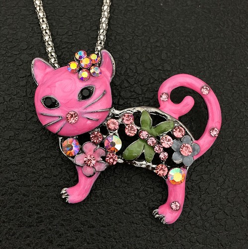 Pink/Green/Purple Enamel Crystal Cat 