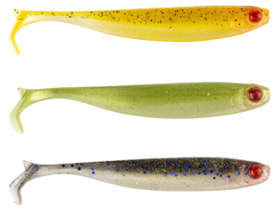 NEU Gummiköder MUSTAD Mezashi Z-Tail Minnow 3.5'' 9cm 6-Stück FARBEN