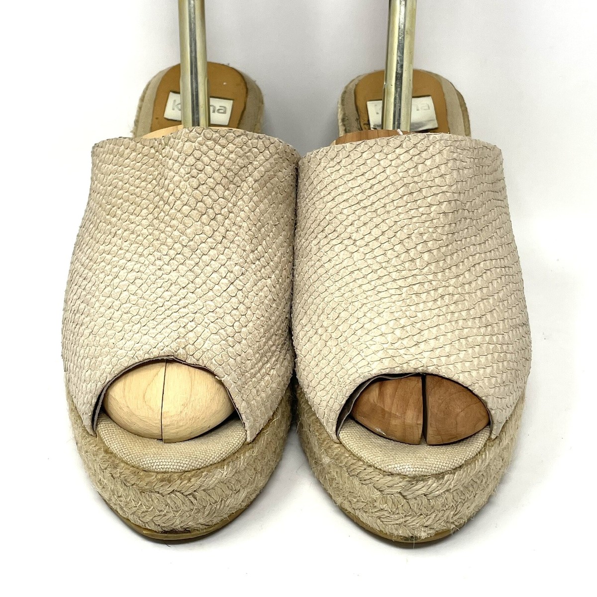 Kanna Beige Tan Slide Platform Wedge Espadrille Sandals Shoes Women's 40/10