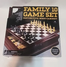 Family 10 Game Center in Wooden Case for Kids and Adults Aged 8 and up 