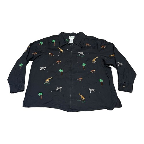 The Quaker Factory Womens 3X Jungle Safari Zebra Giraffe Zoo Zip Jacket Shirt