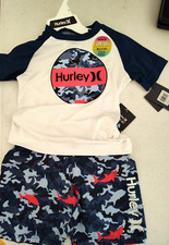 Hurley Boy's Rash Guard Swim Trunks Set /or Trunks Dri-Fit UPF 50 Sz 4 NWT
