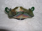 Vintage Blue Carnival Glass Snack Jewelry Bowl Ruffled Indiana Glass Dish
