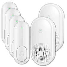 White Cordless Door bells Kit,4 call butoons + 2 indoor ringer receivers,LIKEPAI