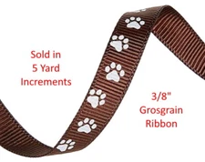 Grosgrain Ribbon Paw Prints 5 Yards Brown Hair Bow Craft Gift Dog Cat 3/8" DIY