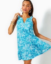 Lilly Pulitzer Lindy Dress Amalfi Blue Sunny State Of Mind Sleeveless X Small XS