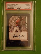 2021 PANINI CHRONICLES PLAYBOOK CORBIN CARROLL 29/50 BLUE AUTO #PA-CO PSA 8