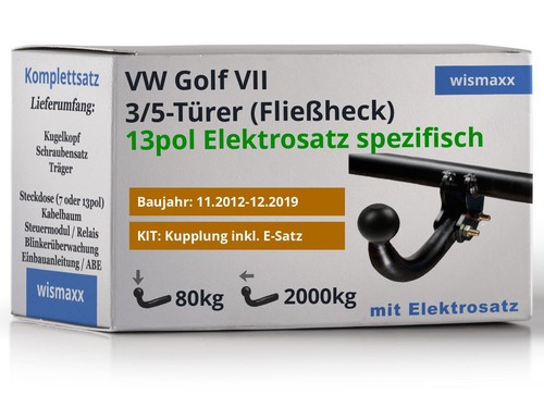ANHÄNGERKUPPLUNG für VW Golf 7 5G1 12-14 starr BRINK + JAEGER E-Satz 13pol spez.