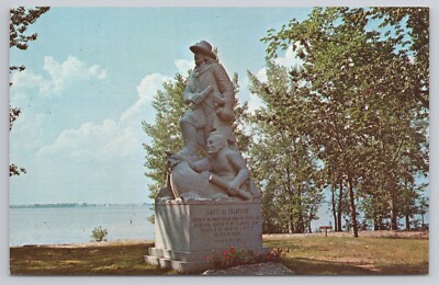 Postcard Statue of Samuel de Champlain Fort St Anne Shrine Isle La Motte Vermont