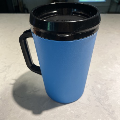 Tazza da caffè vintage 34 oz Aladdin isolata da viaggio blu/nero PULITA con coperchio! - Foto 4 di 6