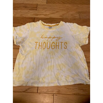 Street Soul, women's yellow tie dye ''happy Thoughts'' embroidered short sleeve M