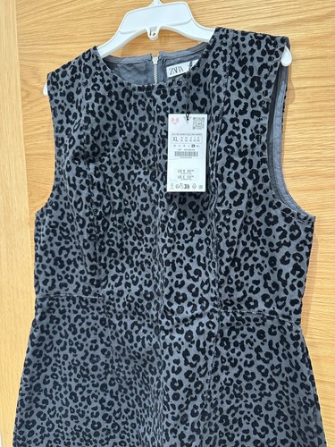 Zara Flocked (Suede) Animal Print Sleeveless Mini Dress Size XL UK14 - Picture 3 of 5